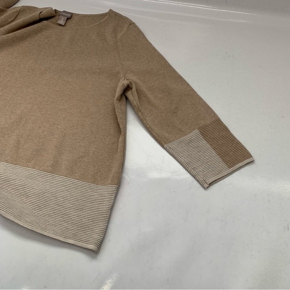 Chicos 2 Sweater Large Rib Knit  Neutral Brown 3/4 Sleeve Stretch Boxy Pull Over - Picture 6 of 10